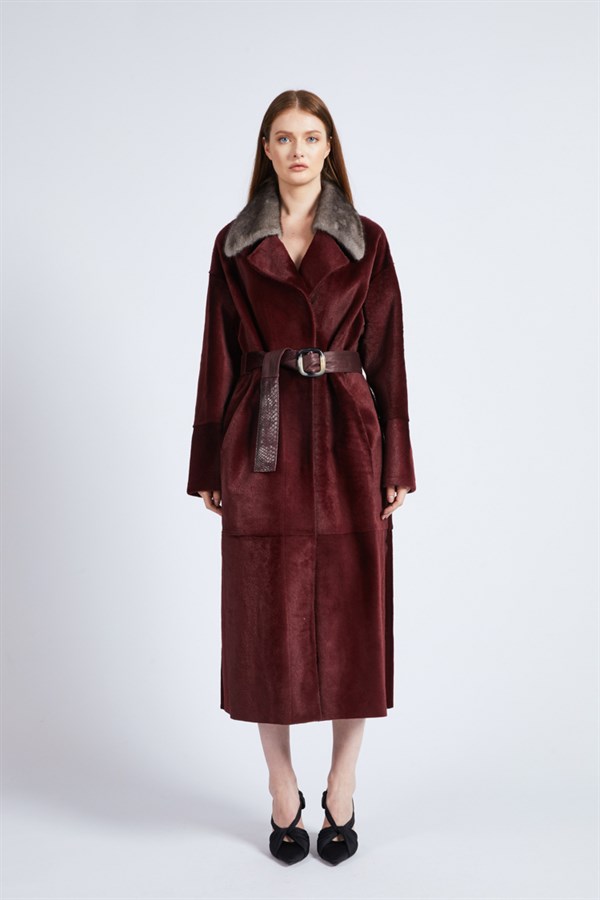 Burgundy Collar Fur Coat